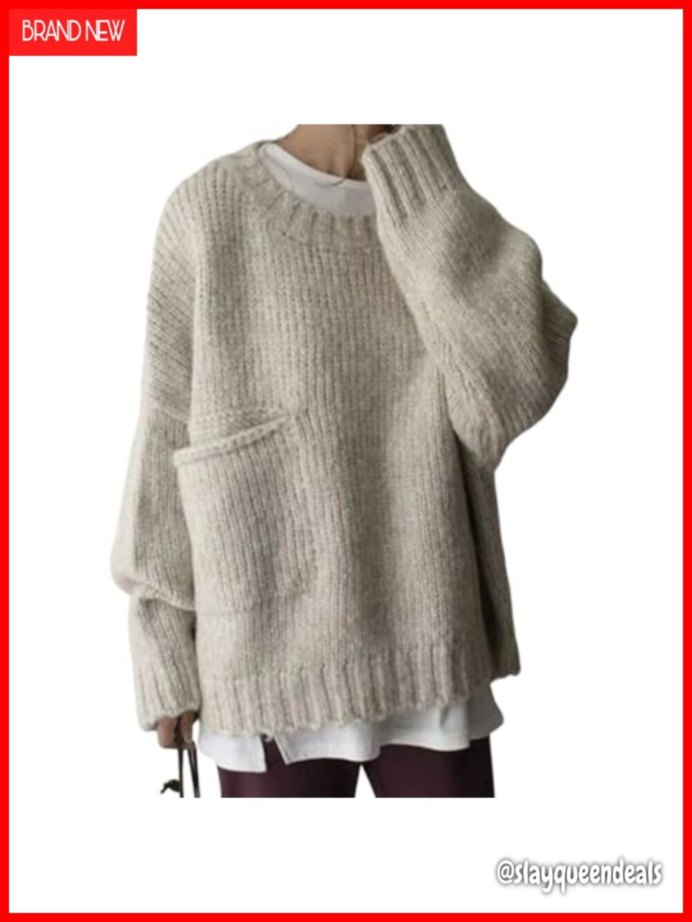 Oversized Knit Sweater Crewneck Batwing Long Sleeve Pullover Top